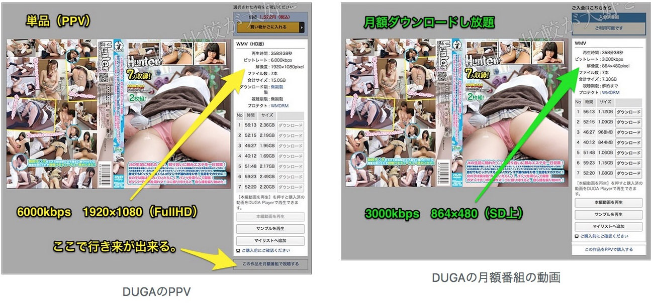 DUGAのPPVと月額動画を比較
